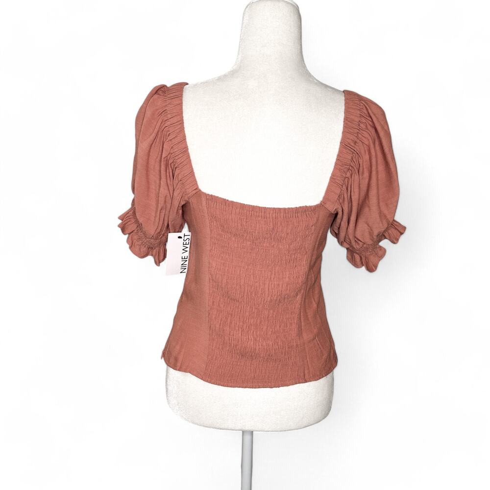 Nine West Twist Front Puff Sleeve Top Dusty Rose Medium - Picture 3 of 10